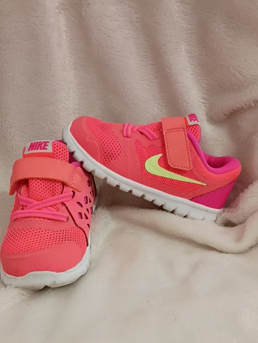 Nike Kids Hot Pink and Neon Yellow Swoosh Sneakers